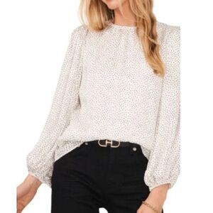 Vince Camuto Polka Dot Pleated Balloon Sleeve Blouse white and black